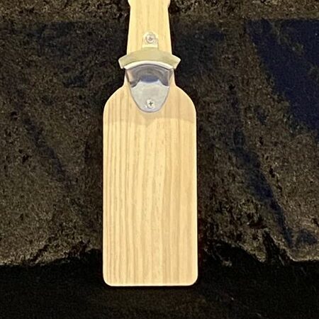Fles, hout, met opener, ca. 32x9,5x1,2 cm