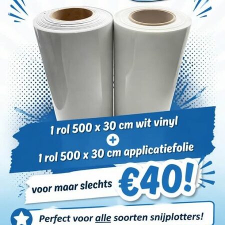 1 rol 500 x 30 cm wit vinyl en gratis 1 rol 500 x 30 cm applicatiefolie